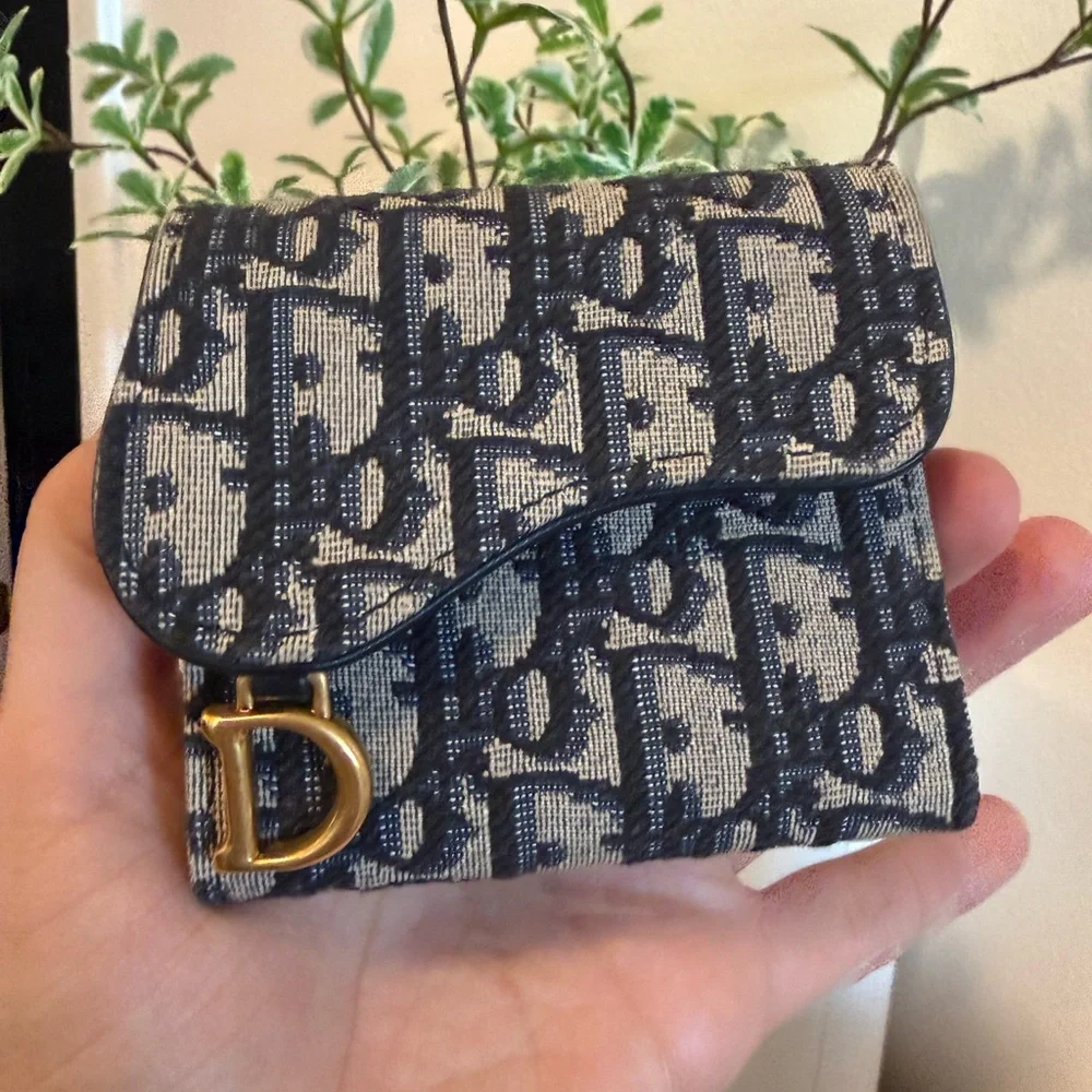 Dior Navy and Beige Monogram Wallet